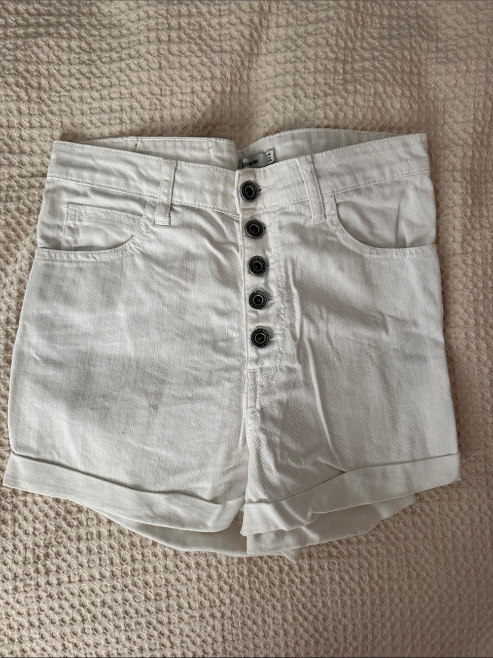stradivarius White High-Rise Button Front Denim Shorts